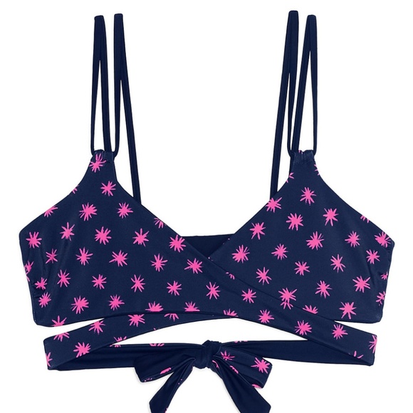Lands End Lg Star Navy Reversible Wrap Bikini Top - Picture 3 of 7